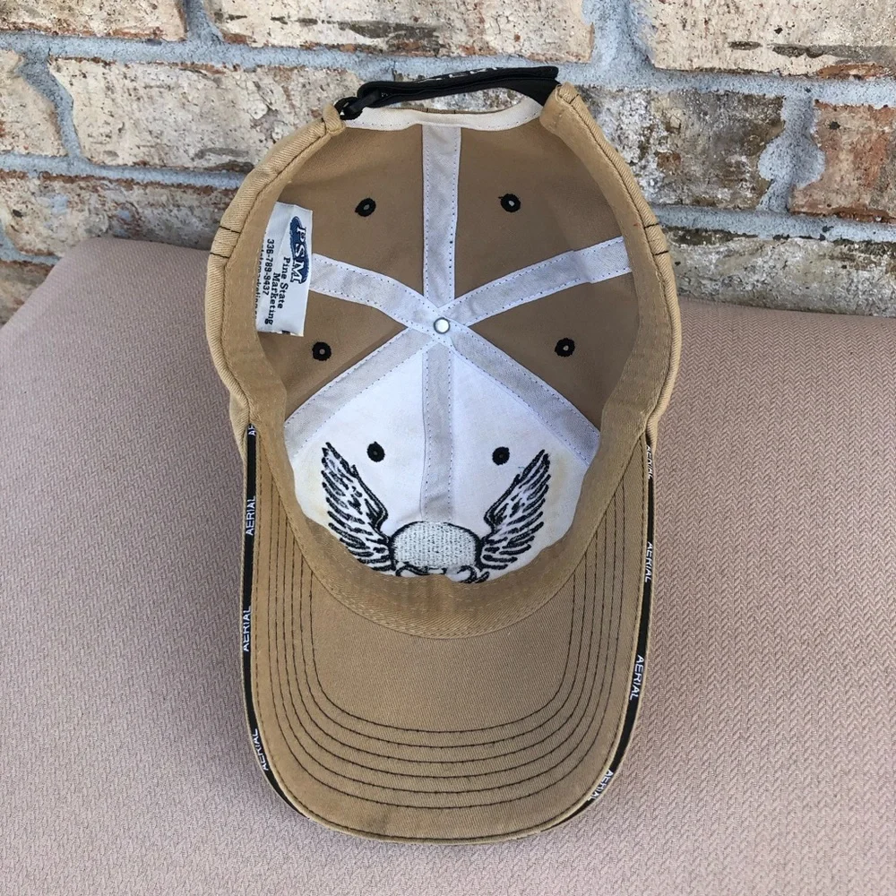 Aerial Tan Black Bold‎ Skull With Wings Adjustable Baseball Hat Cap_9